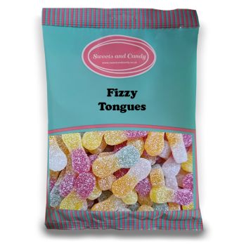 Vegan Fizzy Tongues - 1Kg Bulk bag of Vegan fruit flavour gummy sweets, with a fizzy coating, shaped like small tongues