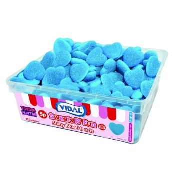 Blue Raspberry flavour jelly sweets shaped like hearts and they paint your mouth blue!