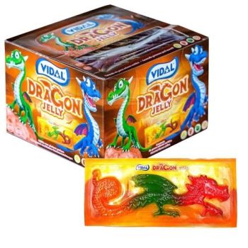 A full box of 22 large jelly sweets shaped like dragons