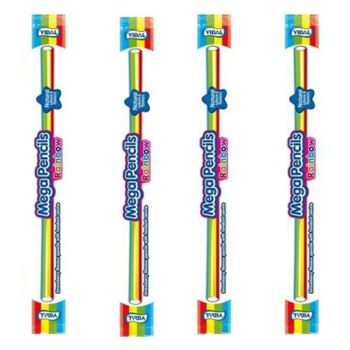 Mega Rainbow pencils - A pack of  4 fruit flavour mega pencils with a fondant centre