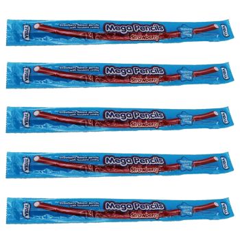 Mega strawberry pencils - A pack of  5 fruit flavour mega pencils with a fondant centre