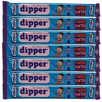 Vidal sour blue raspberry chew bars which paint your mouth blue!