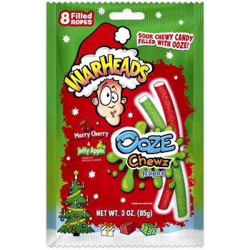 Christmas Sweets - Warheads Christmas edition cherry and apple flavour ooze chews ropes