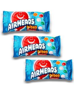 American Sweets - Airheads Bites, a pack of 3 bags of chewy fruit flavour American candy.
