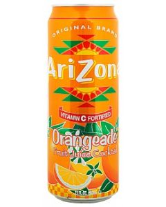 A large can of Arizona Orangeade, fruit juice American drink.