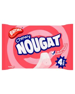 A pack of 4 chewy pink and white nougat bars made by Barratt sweets