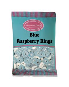 Blue Raspberry Rings 1kg - A bulk 1kg bag of fizzy blue sweets in the shape of rings