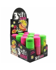 A roller sweet full of sour liquid candy, in either apple or cherry flavour