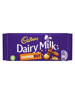 Cadbury's deliciously creamy milk chocolate with chopped hazelnuts