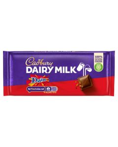 Delicious creamy milk chocolate bar scattered with chunks of Daim