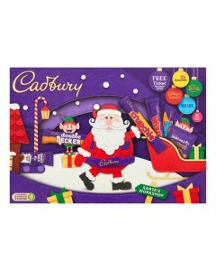 Christmas Sweets - A Christmas selection box containing Cadbury Fudge, Cadbury Wispa, Cadbury Dairy Milk Little Bar, Cadbury Double Decker, Cadbury Treatsize Buttons and Cadbury Crunchie.