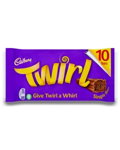 A pack of 10 Cadbury twirl bars, milk chocolate in a twirly whirly bar!