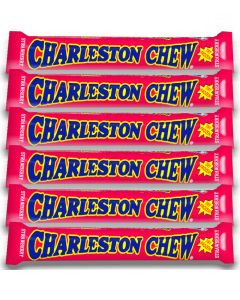 American Sweets - A pack of 6 Charleston Chew Strawberry American candy bars, made from strawberry flavour nougat with a chocolatey coating