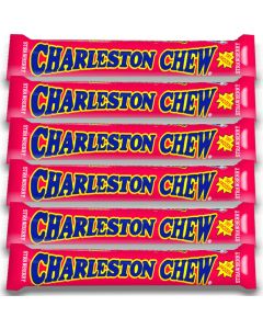 American Sweets - A pack of 6 Charleston Chew Strawberry American candy bars, made from strawberry flavour nougat with a chocolatey coating