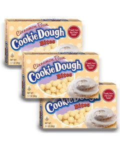 American Sweets - A pack of 3 Cinnamon Bun Cookie Dough Bites American candy pieces in a handy theatre box