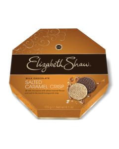 Christmas Sweets - A 162g box of Elizabeth Shaw Milk Chocolate Salted Caramel Crisp boxed chocolates.