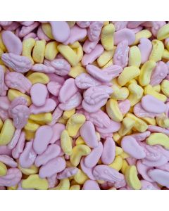 Retro Sweets - Raspberry and banana flavour foam sweets shaped like shrimps and bananas