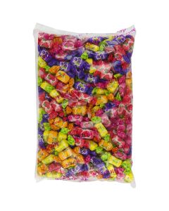 A bulk 2kg bag of Verquin assorted fruit chews, raspberry, blackcurrant, lemon, orange and strawberry flavour