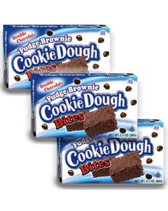 American Sweets - a pack of 3 fudge brownie flavour American candy cookie dough bites in a theatre box.