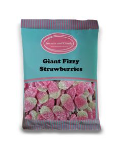 Giant Fizzy Strawberries - 1Kg Bulk bag of vegan fruit flavour gummy sweets shaped like giant strawberries with a fizzy sugar coating.