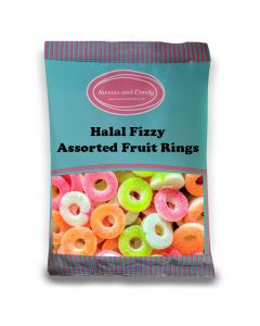 Halal Pick and Mix Sweets - 1kg Bulk bag of Halal Fizzy Assorted Fruit Rings, fruit flavour jelly sweets shaped like rings with a sugar coating