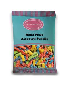 Halal Pick and Mix Sweets - 1kg Bulk bag of Fizzy Assorted Pencils, sugar coated fruit flavour candy sweets with a fondant centre