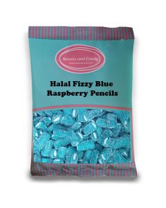 Halal Pick and Mix Sweets - 1kg Bulk bag of Fizzy Blue Raspberry Pencils, sugar coated fruit flavour candy sweets with a sugar coating