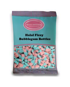 Halal Pick and Mix Sweets - 1kg Bulk bag of Fizzy Bubblegum Bottles, sugar coated jelly sweets in the shape of bottles