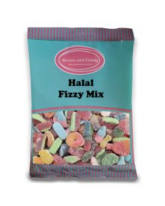 A bulk 1kg bag of Halal Fizzy Mix, assorted fruit flavour jelly sweets with fizzy sugar coating