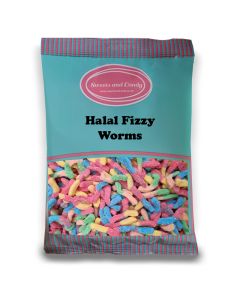 Halal Pick and Mix Sweets - 1kg Bulk bag of Fizzy worms, sugar coated jelly sweets in bright neon colours.