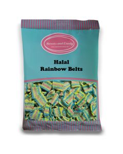 Halal Pick and Mix Sweets - 1kg Bulk bag of Halal Rainbow Belts, colourful bitesize pieces of candy belts