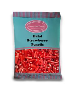 Halal Pick and Mix Sweets - 1kg Bulk bag of Halal Strawberry Pencils, bitesize strawberry candy pieces with a fondant filling