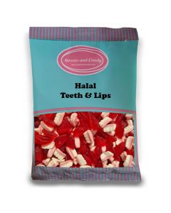 Halal Pick and Mix Sweets - 1kg Bulk bag of Halal Teddy Bears, fruit flavour jelly sweets in the shape of teeth and juicy lips