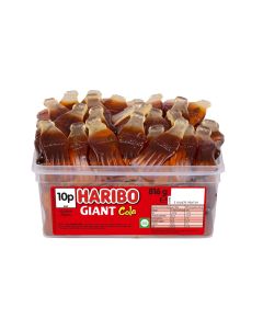 A full tub of Haribo giant cola bottles, giant jelly sweets
