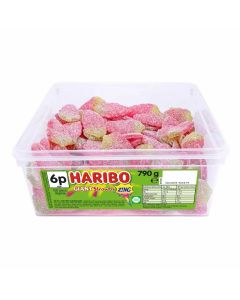 Retro Sweets - A bulk tub of Haribo giant strawberry sweets with a fizzy sour coating
