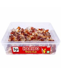 A full tub of Haribo jelly cola bottles
