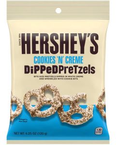 Snyders pretzels dipped in Hershey's creamy white chocolate topped with cookie pieces