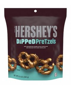 Snyders pretzels dipped in Hershey's milk chocolate, american sweets.