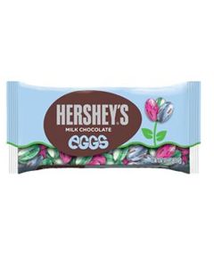 Brightly coloured foil wrapped eggs made from Hershey's milk chocolate