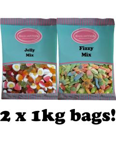Pick and Mix sweets bundle - 1kg bag of jelly mix and 1kg bag of fizzy mix