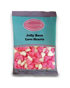 Jelly Bean Love Hearts - 1Kg Bulk bag of retro pink and white jelly sweets in the shape of hearts