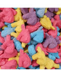Brightly coloured jelly foam sweets shaped like magical unicorns