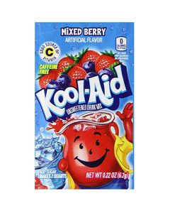 A sachet of Mixed Berry Kool Aid, a drink powder imported from America.