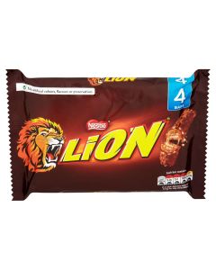 A pack of 4 lion bars consisting of a combination of crispy filled wafer, chewy caramel and crunchy cereals covered in smooth milk chocolate.