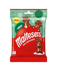 Christmas Sweets - Stocking Fillers - A 59g bag of Malteser reindeers, crunchy peppermint flavour malt and honeycomb sweets covered in chocolate
