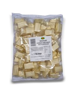 Bulk Sweets - A bulk 1kg bag of individually wrapped chunks of soft nougat with peanuts and fruit.