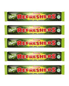 A pack of 7 sour apple chew bars, chewy retro sweets!