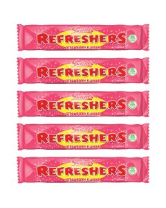 A pack of 5 strawberry refreshers chew bars, chewy retro sweets