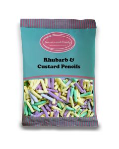 Rhubarb and Custard Pencils - 1Kg Bulk bag of retro rhubarb and custard flavour candy sweets