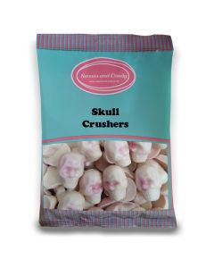 Skull Crushers - A bulk 1kg bag of retro strawberry and cream flavour chocolate candy sweets shaped like skulls